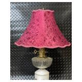 Vintage Table Lamp with Brass Accents and Pink Floral Shade
