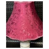 Vintage Table Lamp with Brass Accents and Pink Floral Shade