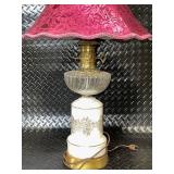 Vintage Table Lamp with Brass Accents and Pink Floral Shade