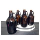 Set of 4 Amber Glass Growlers 64 oz with Handles