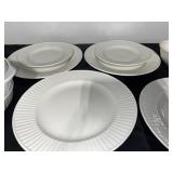 White Ceramic Dinnerware Set with Plates, Bowls, and Covered Serving Dish