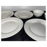 White Ceramic Dinnerware Set with Plates, Bowls, and Covered Serving Dish
