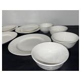 White Ceramic Dinnerware Set with Plates, Bowls, and Covered Serving Dish