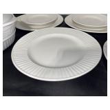 White Ceramic Dinnerware Set with Plates, Bowls, and Covered Serving Dish
