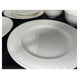 White Ceramic Dinnerware Set with Plates, Bowls, and Covered Serving Dish