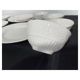 White Ceramic Dinnerware Set with Plates, Bowls, and Covered Serving Dish