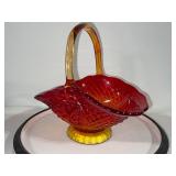 Amberina Glass Basket with Diamond Pattern and Applied Handle