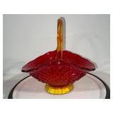 Amberina Glass Basket with Diamond Pattern and Applied Handle