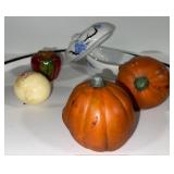 Collection of 5 Decorative Figurines - Mask Trinket Box, Pumpkins, Marble Egg, and Apple