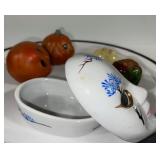Collection of 5 Decorative Figurines - Mask Trinket Box, Pumpkins, Marble Egg, and Apple
