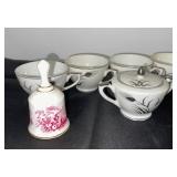 Lefton China Hand Painted Wheat Pattern Tea Set with Cups and Bells