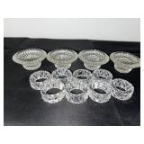 Set of 4 Pressed Glass Salt Cellars and 9 Crystal Napkin Rings