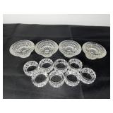 Set of 4 Pressed Glass Salt Cellars and 9 Crystal Napkin Rings