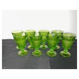 Set of 8 Green Depression  Embossed Glass Goblets
