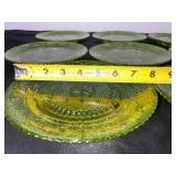 Set of 8 Vintage Green Depression Glass Plates with Floral Pattern