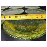 Set of 8 Vintage Green Depression Glass Plates with Floral Pattern