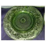 Set of 8 Vintage Green Depression Glass Plates with Floral Pattern