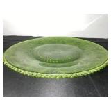Vintage Green Uranium Glass Plate with Floral Pattern, 14 Inch