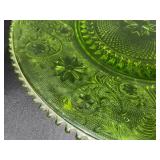 Vintage Green Uranium Glass Plate with Floral Pattern, 14 Inch