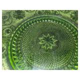 Vintage Green Uranium Glass Plate with Floral Pattern, 14 Inch