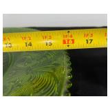 Vintage Green Uranium Glass Plate with Floral Pattern, 14 Inch
