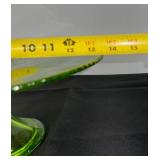 Vintage Green Glass Pedestal Cake Stand, 13 Inch Floral Pattern