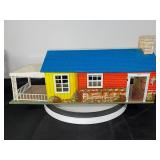 Vintage Tin Litho Dollhouse with Carport and Fireplace Detail