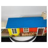 Vintage Tin Litho Dollhouse with Carport and Fireplace Detail
