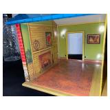 Vintage Tin Litho Dollhouse with Carport and Fireplace Detail