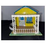 Vintage Tin Litho Dollhouse with Carport and Fireplace Detail