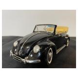 Vintage Volkswagen Beetle Convertible Diecast Model Car Black with Tan Interior