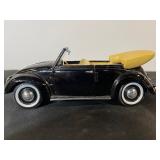 Vintage Volkswagen Beetle Convertible Diecast Model Car Black with Tan Interior