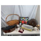 Radio, Baskets, Collectible Beer Steins, Vintage Aluminum Pan, Nascar Pillow, and More