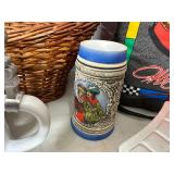 Radio, Baskets, Collectible Beer Steins, Vintage Aluminum Pan, Nascar Pillow, and More