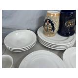 Assorted Glassware, Kitchen Items, Cooking Items, Plates, and More