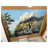 Vintage Mirror and Assorted Framed and Unframed Wall Decor