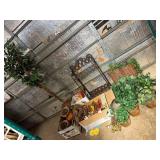 Assorted Faux Plants, Home Decoration, Hand Towels, Heavy Metal Shelf, and More