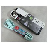 New GE Surge Protector and 9 ft Fabric Covered Extension Cord