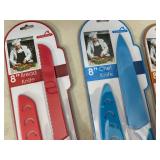 3 New Ceramic Coated Kitchen Knives with Sleeves