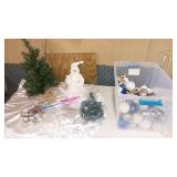 Christmas Decor Lot with Tree, Santa Figurine, and Ornaments