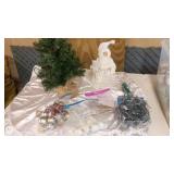 Christmas Decor Lot with Tree, Santa Figurine, and Ornaments