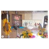 Decorative Home Decor Collection with Signs, Figurines, and Artificial Flowers