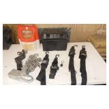 Trailer Accessory Lot with Battery Box, Marine Straps, Hitch, and Chains