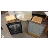 Set of 3 Accent Tables with 2 Framed Wall Art Pieces