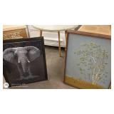 Set of 3 Accent Tables with 2 Framed Wall Art Pieces