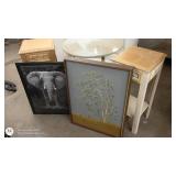 Set of 3 Accent Tables with 2 Framed Wall Art Pieces
