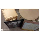 Set of 3 Accent Tables with 2 Framed Wall Art Pieces