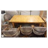 Wooden Dining Table with 4 Upholstered Swivel Chairs