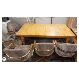 Wooden Dining Table with 4 Upholstered Swivel Chairs