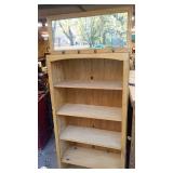 Wooden Bookshelf with Mirror and Coat Hooks